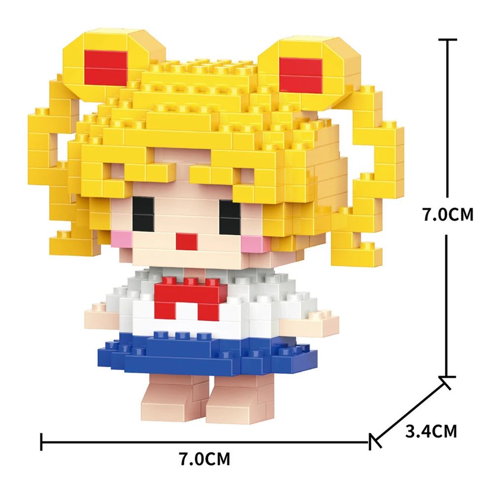A yellow and white micro building block figurine of an animal character with pink accents.