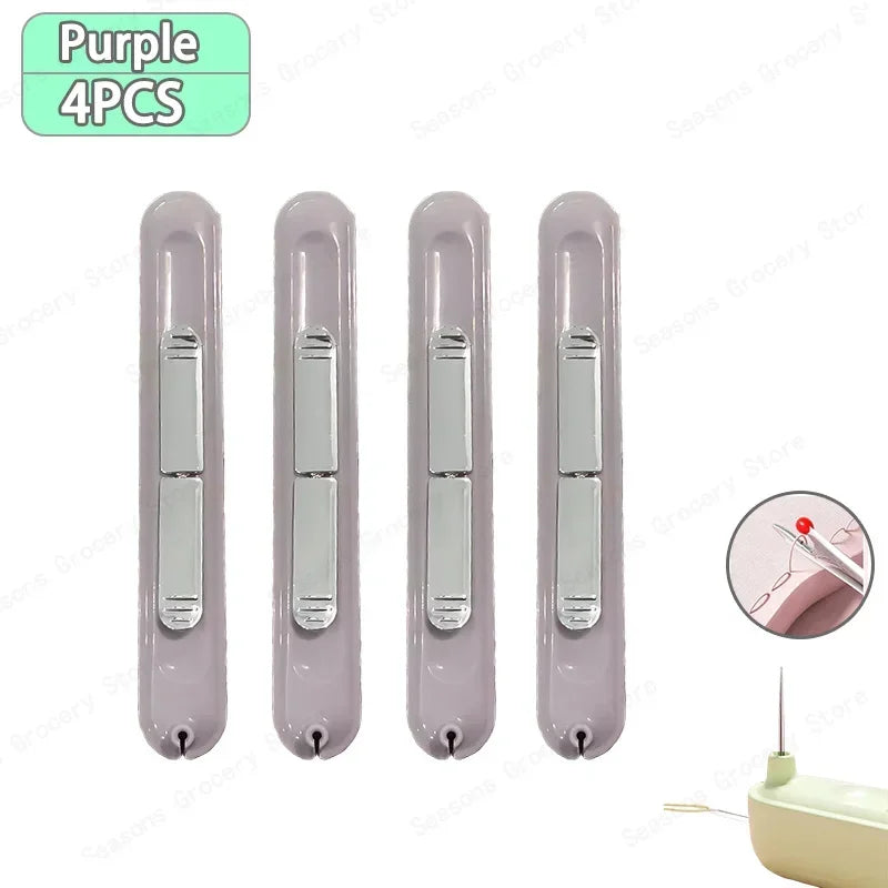 Purple 4 piece set of 2-in-1 needle threader and seam ripper tools