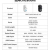 Specifications table for the ORICO-AP3-2A2U1C-UK power strip showing ports, dimensions, and weight.