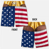 Men's quick-dry swim trunks featuring a patriotic American flag print on the front and back.