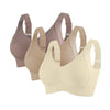 A set of three women's wireless push-up bras in nude and mauve tones displayed against a white background.