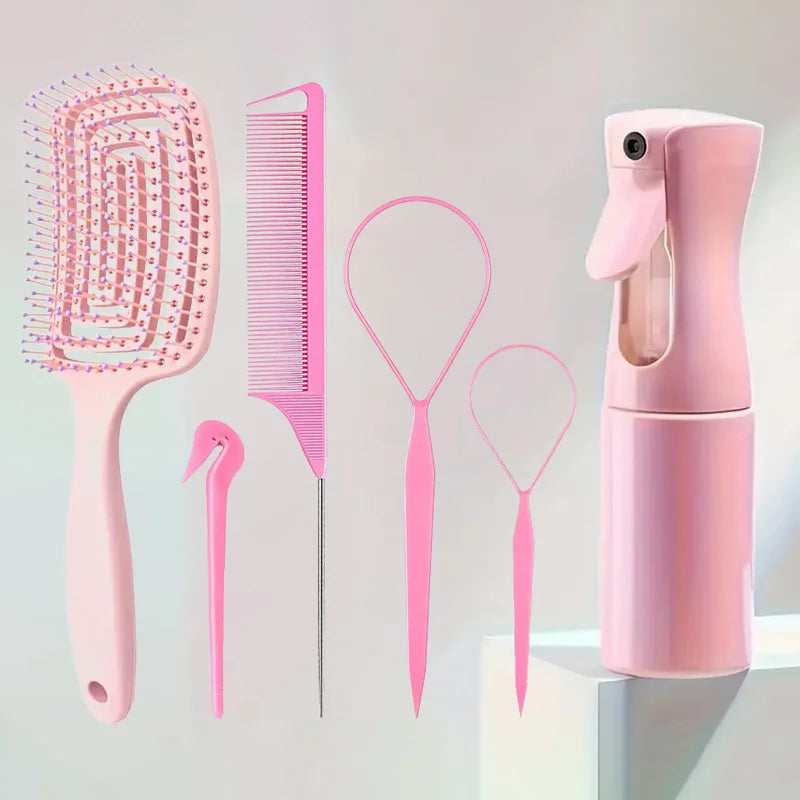 Set de peines profesionales desenredantes y de peinado en rosa, con peine de dientes anchos, peine de dientes finos y dos pei