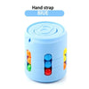 A light blue hand strap fidget spinner toy with colorful beads inside.