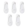 Un ensemble de cinq chaussettes invisibles en silicone blanc, présentées individuellement.