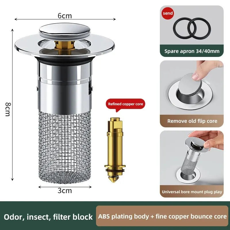 Stainless steel sink drain stopper with a fine copper bounce core and ABS plating body