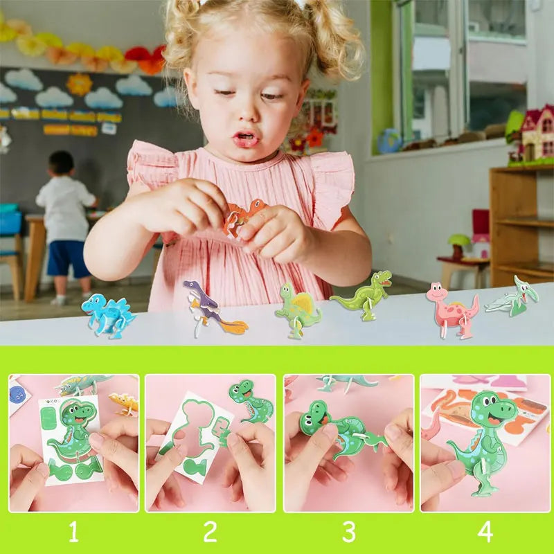 A young girl is assembling a 30-piece foam animal puzzle set for creative learning.