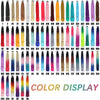 A display of various gradient pre-braided ponytail extensions in different colors and lengths.
