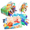 A collection of colorful interactive soft cloth books featuring animals like lions, doves, and fish for baby early learning.