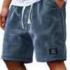 Shorts casuales de tejido waffle para hombre, color gris azulado oscuro con cordón.