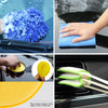 A set of blue and yellow detailing brushes used for cleaning car interiors and exteriors.