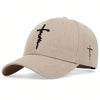 En beige broderet faith snapback-kasket set fra forsiden.