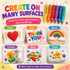 A collection of Magic Popcorn Pens used for creating 3D puffy textured drawings on various surfaces like paper, card, wood, c