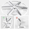 Rasoir à tissu électrique portable blanc avec lames six et trois, montré sous différents angles