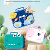 Three themed screw boxes for children including a dinosaur, unicorn, and space theme displayed on green grass.