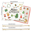 A white advent calendar featuring Christmas designs and a gold charm bracelet.