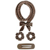 A brown satin heatless overnight curling headband tied in a bow, shown with the elastic band.