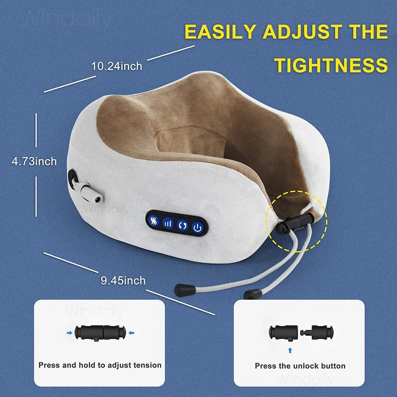 Masajeador eléctrico blanco para cuello con ajuste y cable.