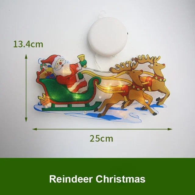 LED Santa Claus reindeer decoration light with suction cup, measuring 13.4cm by 25cm.