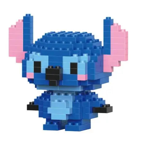 A blue and pink micro building block figurine of a stylized animal face.