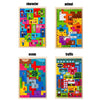 A set of four wooden puzzles featuring a character, animal, ocean scene, and traffic theme for kids