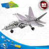 A silver metal engineering vehicle building kit featuring a detailed model of an airplane or aircraft, along with various too
