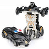 A black and white transformable robot car toy featuring a vehicle mode and a robot mode.