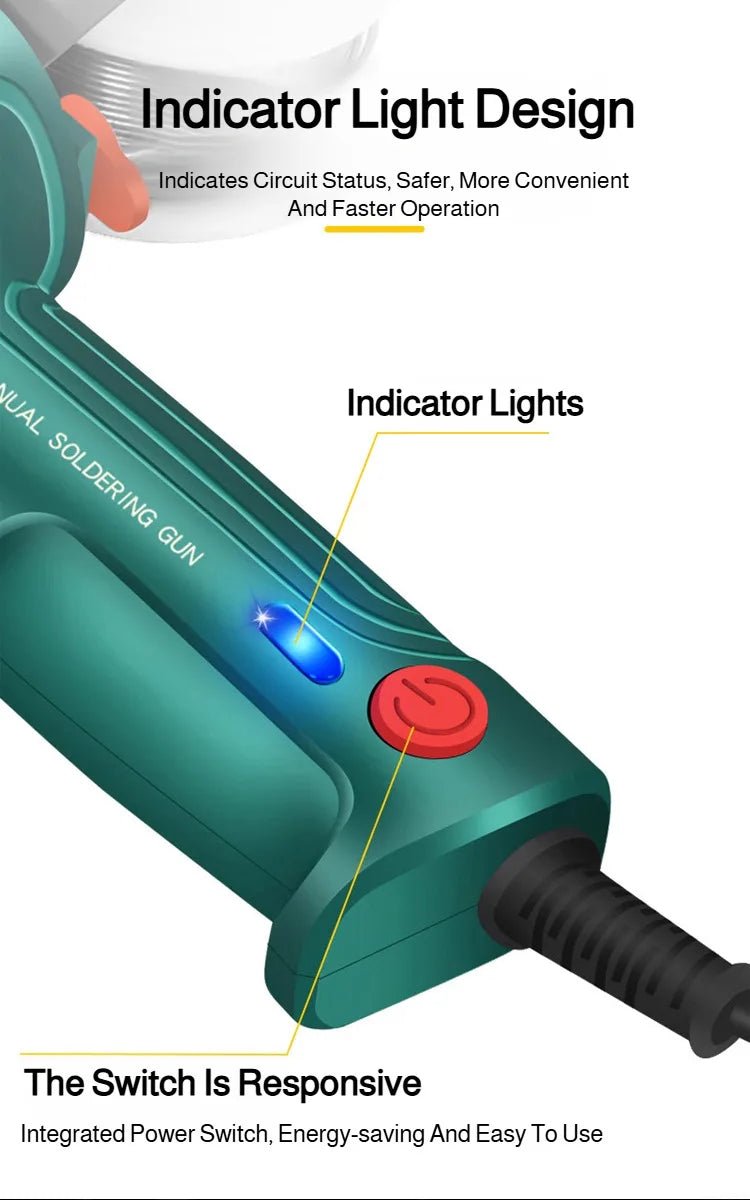 Nærbilde av automatisk lasersveisepistol med indikatorlys og strømbryter