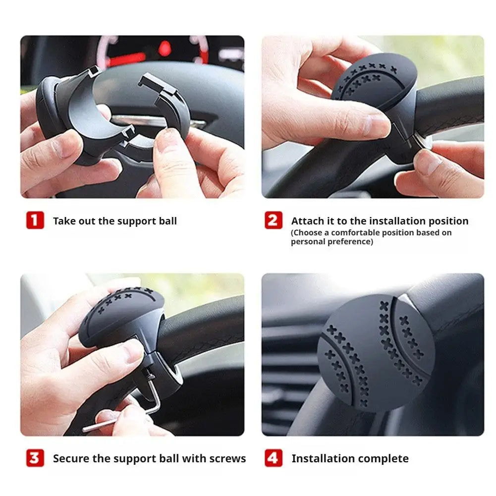 Guide étape par étape pour fixer une poignée de volant à rotation 360° avec des vis.