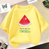 Yellow kids t-shirt featuring a watermelon slice graphic with the text You're one in a melon