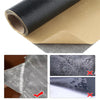 Rollos de parche autoadhesivo para reparar cuero en sofás y muebles, mostrando diversas texturas y aplicaciones