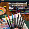 A set of metallic glitter dual-tip art markers showing various colors and brush tips.