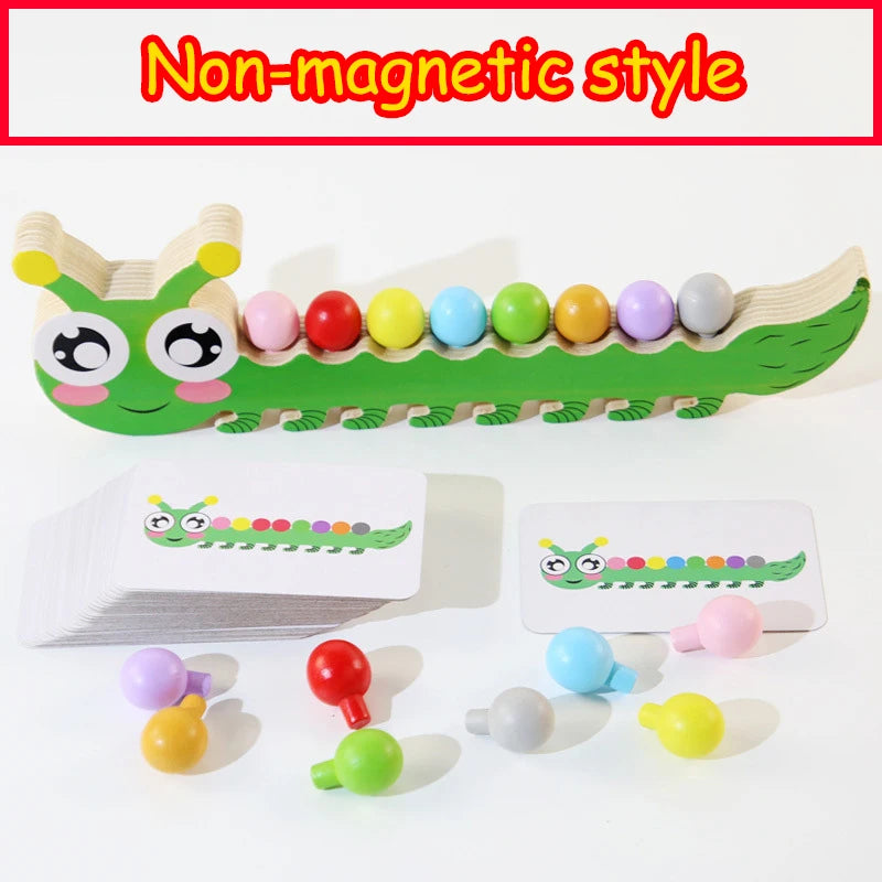 A plastic caterpillar puzzle featuring colorful, round, and oval pieces for children's learning.