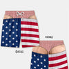 Men's quick-dry swim trunks featuring a patriotic American flag print with red, white, and blue stripes and stars