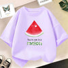 Light purple kids t-shirt featuring a red watermelon slice graphic and the text You're one in a melon