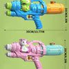 A toy water gun featuring a green dinosaur and a pink unicorn, with orange and light blue accents.