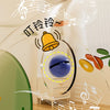 A transparent baby crawling roller toy with a yellow bell and blue ball, surrounded by musical notes.