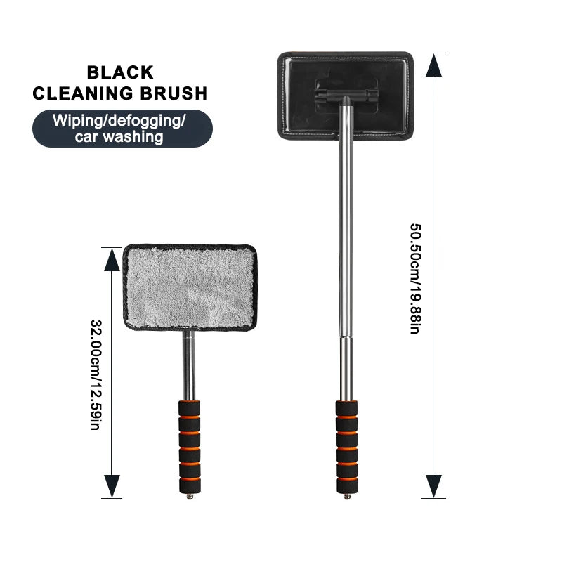 Black telescopic cleaning brush with a soft sponge head for wiping and defogging car washing