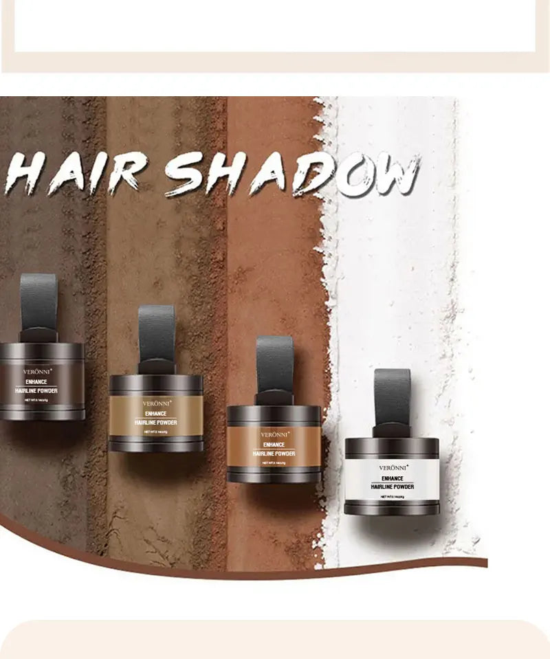 A display of Veronni Embrace Hair Shadow powder products with a textured background.