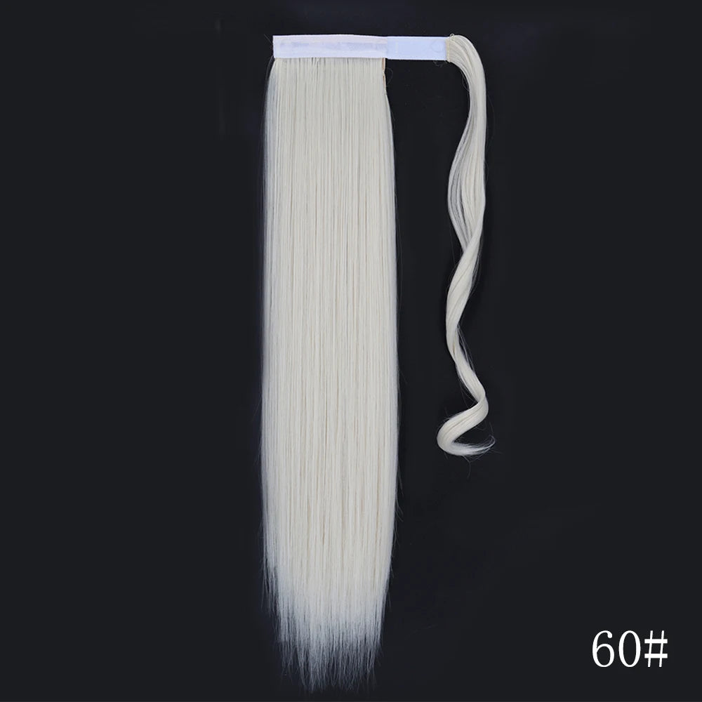 A bundle of straight, light blonde hair extensions labeled 60# with a white clip.