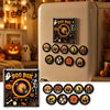 A magnetic vinyl record player night light with interchangeable discs displayed on a cream-colored cabinet.