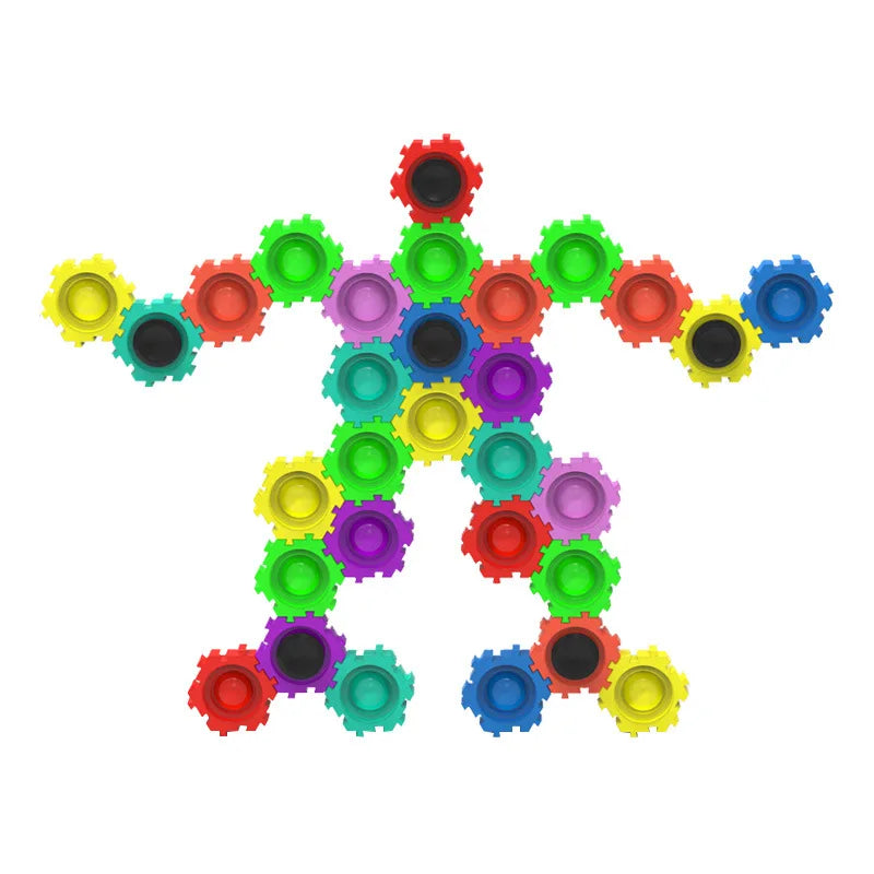 A set of colorful decompression gear building blocks shaped like a figure.