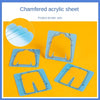A set of blue chamfered acrylic sheets used for crafting or game components.