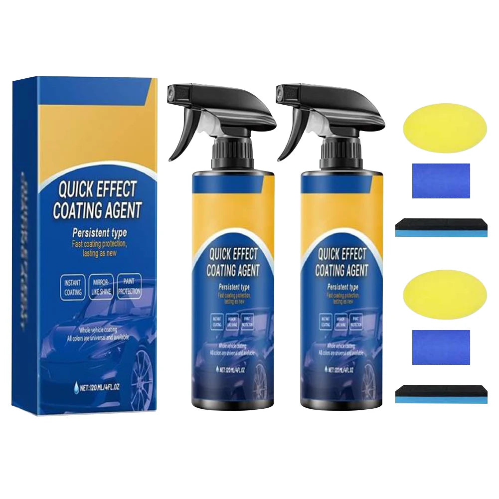 A set of three bottles of Quick Effect Coating Agent for car coating, including a box and spray bottles.