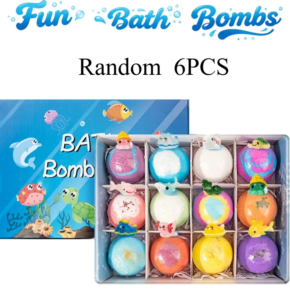 A box of random bath bombs showing various colorful fizzing products for a fun ocean adventure.