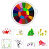 A set of colorful paint palettes and activity sheets for a kids finger painting kit.