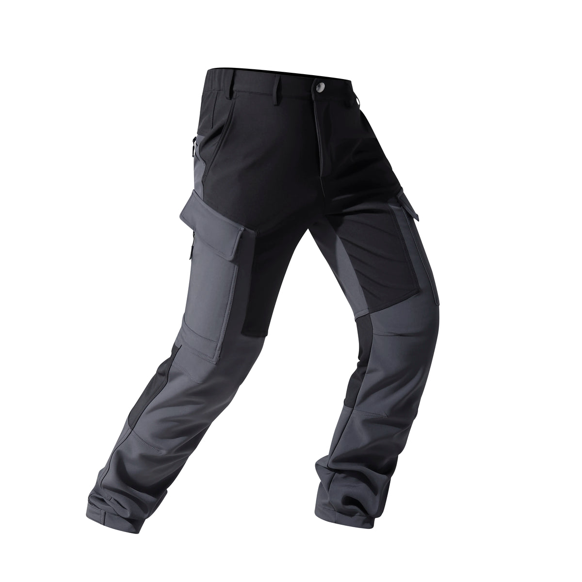 Black men's waterproof insulated fleece pants shown from the side.
