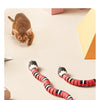 A simulation structure of an interactive electric snake cat toy with a realistic snake design on a light surface.
