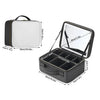 Black PU leather lighted makeup case with mirror and organizer for travel cosmetics