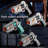 A gray EVA foam soft bullet revolver toy with orange accents is shown in various colors and packaged.