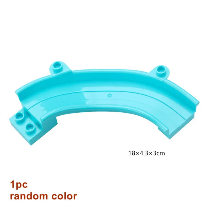 Light blue plastic marble run track piece with mounting tabs